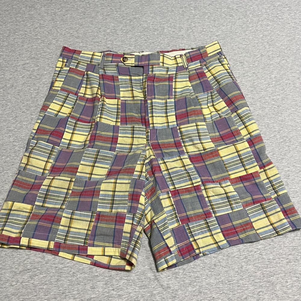 Berle Shorts‎ Mens 35 Colorful Plaid Madras Pleated Golf Preppy 9" Lightweight